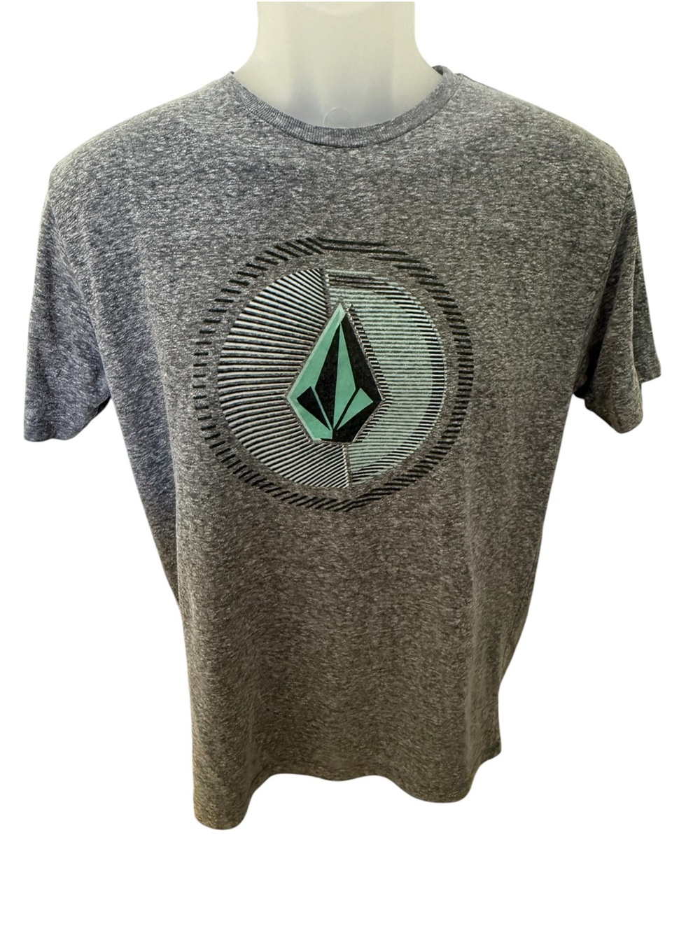 Volcom Gray Heather Short Sleeve Tee Shirt with Teal Logo Men M Medium
